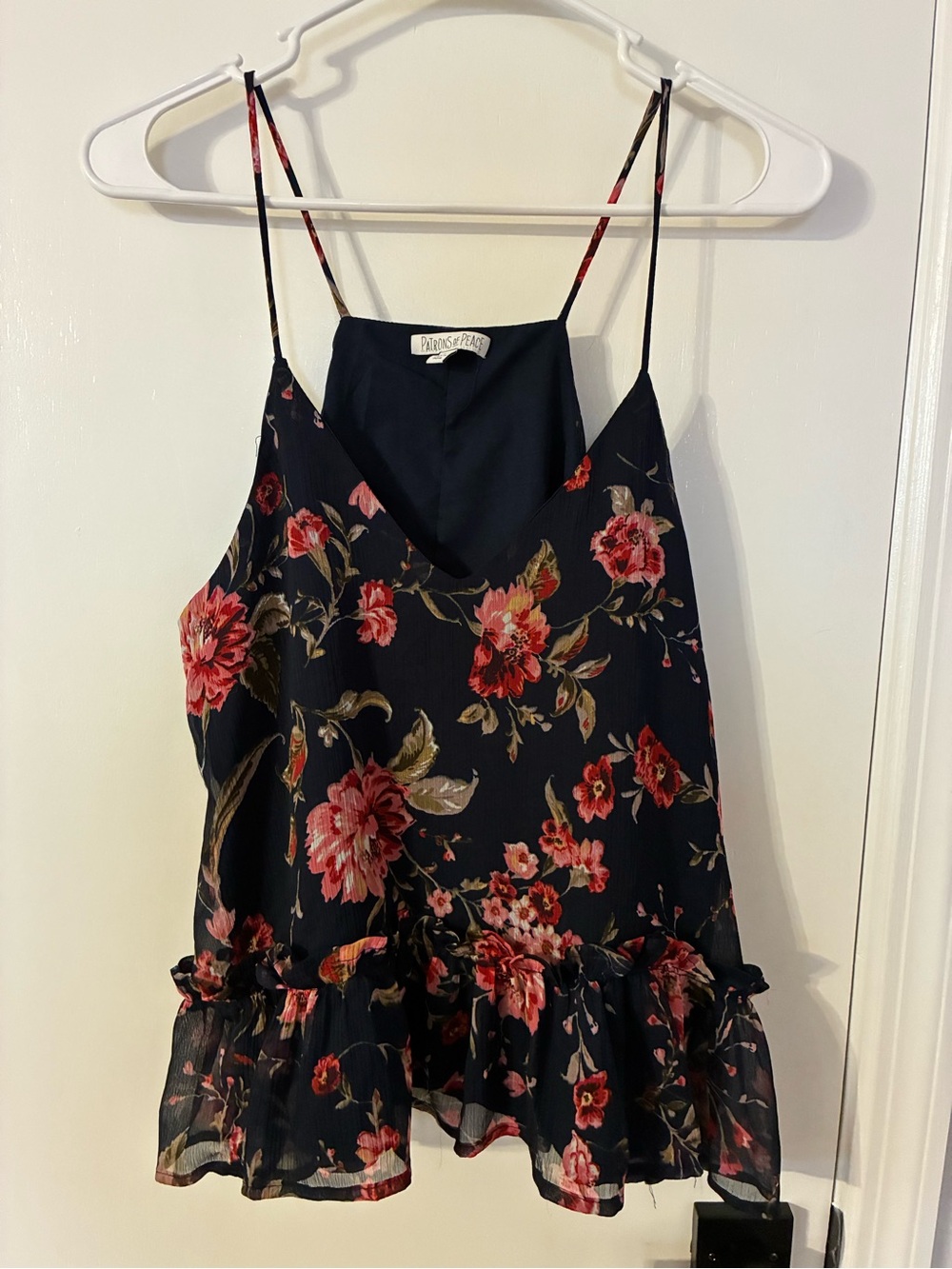 Patrons of Peace Sheer Floral Overlay Top with Attached Camisole